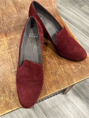 Stuart Weitzman Burgundy Suede Wedge Loafers Pumps Size 7.5 M Made in Spain